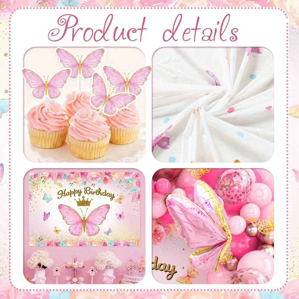 Pink Butterfly Birthday Decoration set - 106 Pcs